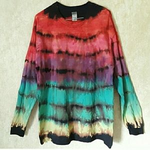 Black pink purple multicolored tie dyed bleached long sleeve t shirt size Large